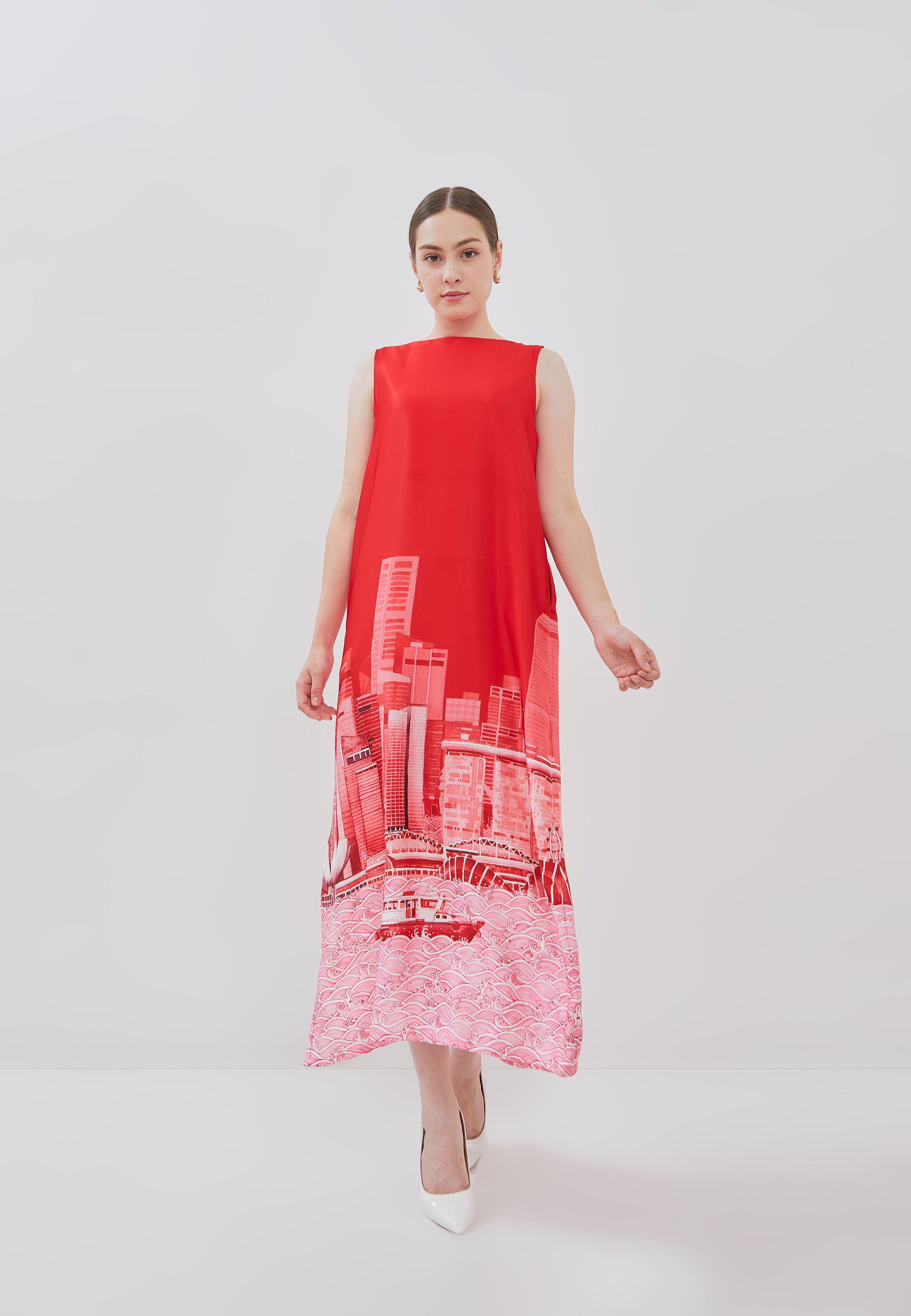 SINGAPORE SKYLINE Red Maxi Dress