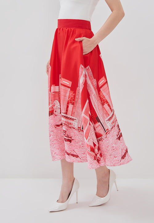 SINGAPORE SKYLINE Red Circle Skirt