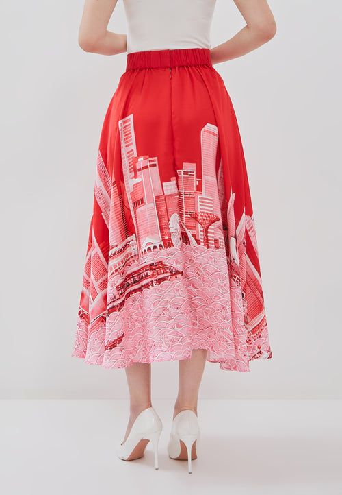 SINGAPORE SKYLINE Red Circle Skirt