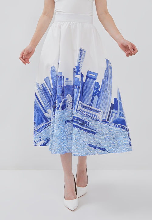 SINGAPORE SKYLINE Blue Circle Skirt
