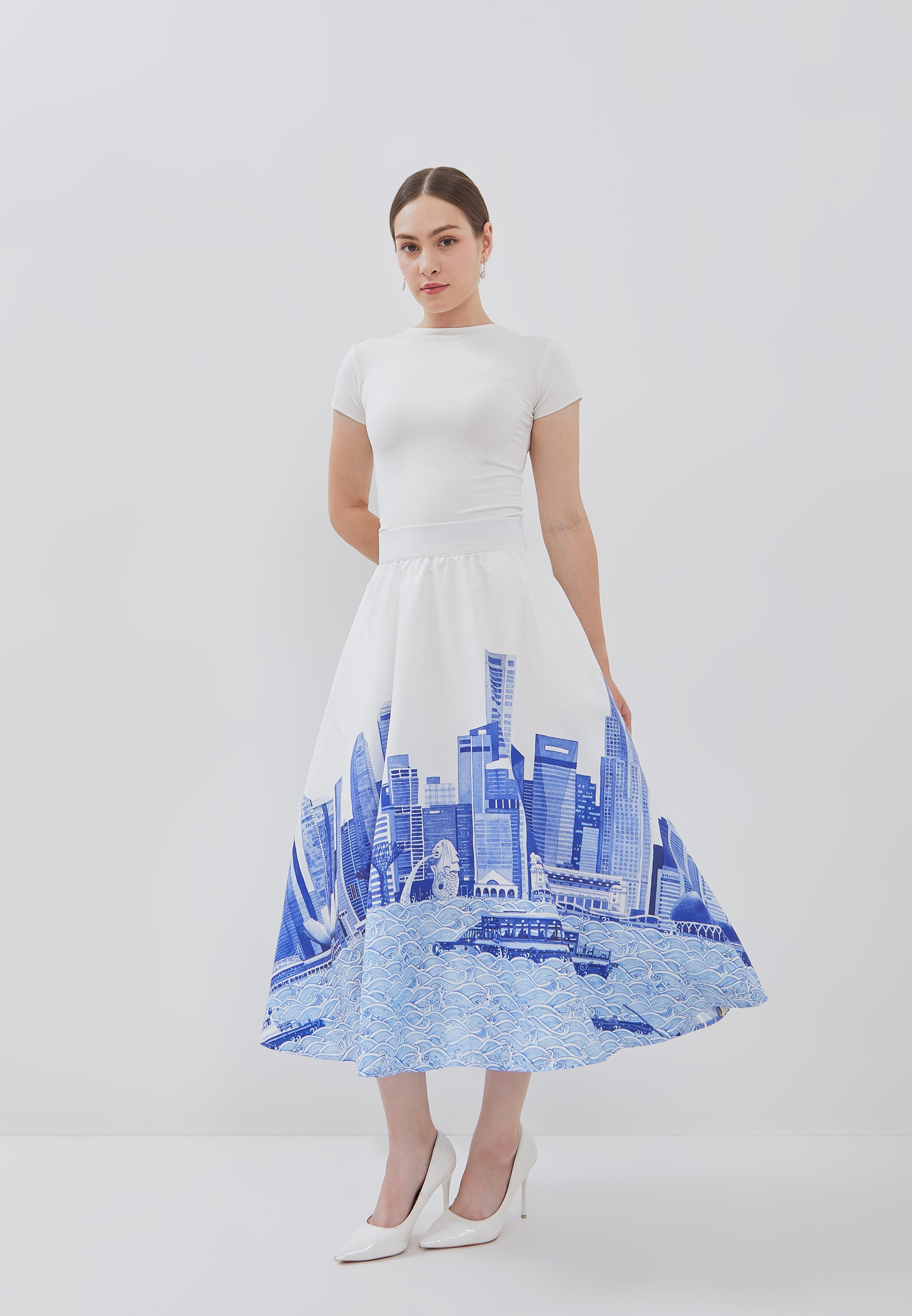 SINGAPORE SKYLINE Blue Circle Skirt