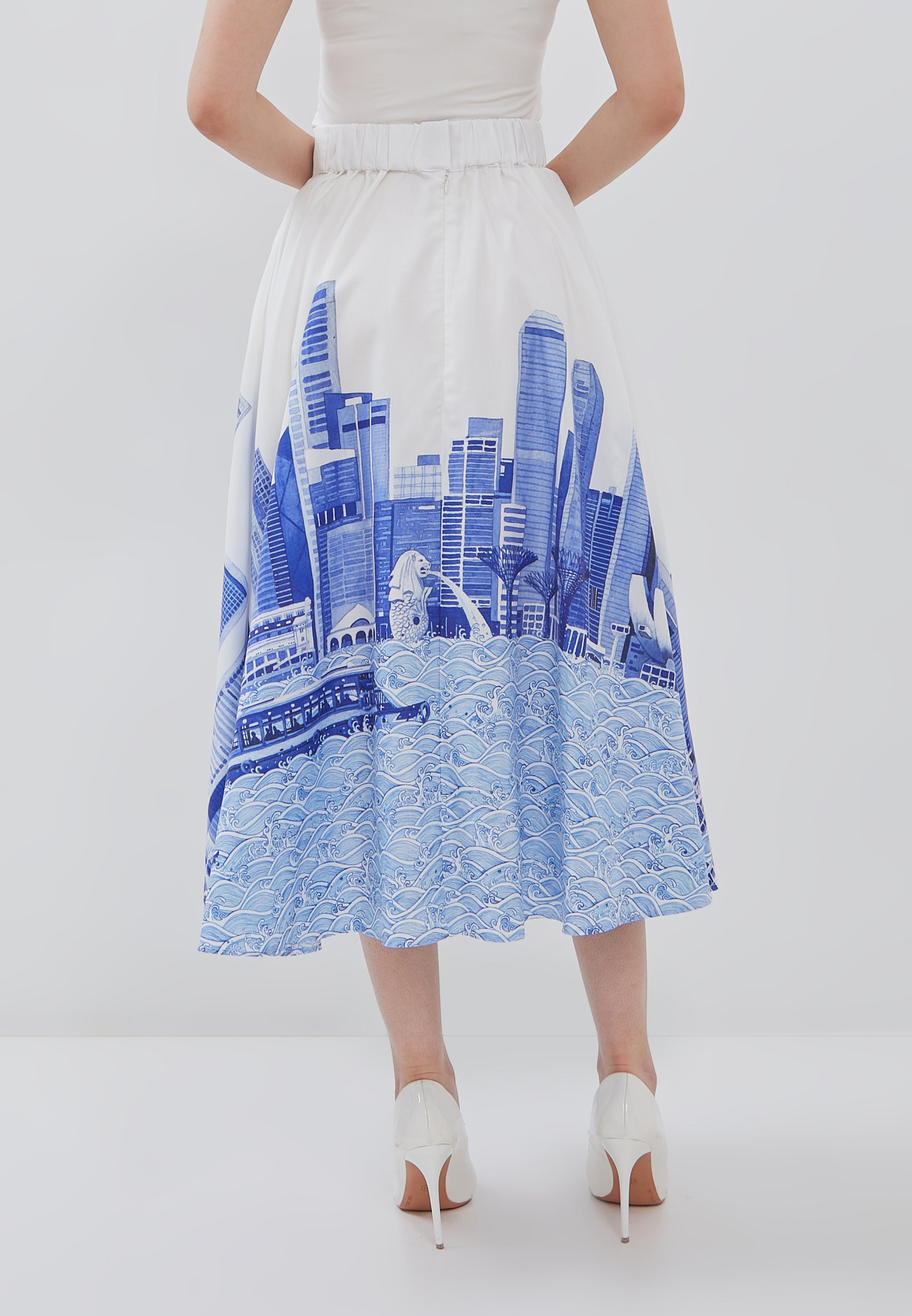 SINGAPORE SKYLINE Blue Circle Skirt