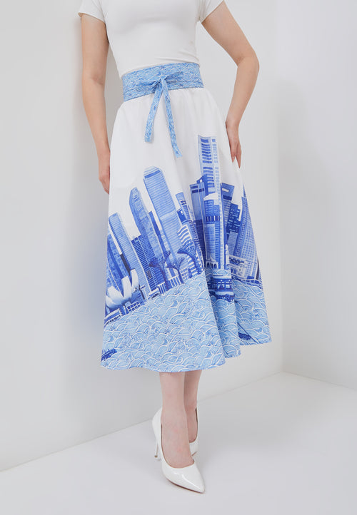 SINGAPORE SKYLINE Blue Circle Skirt