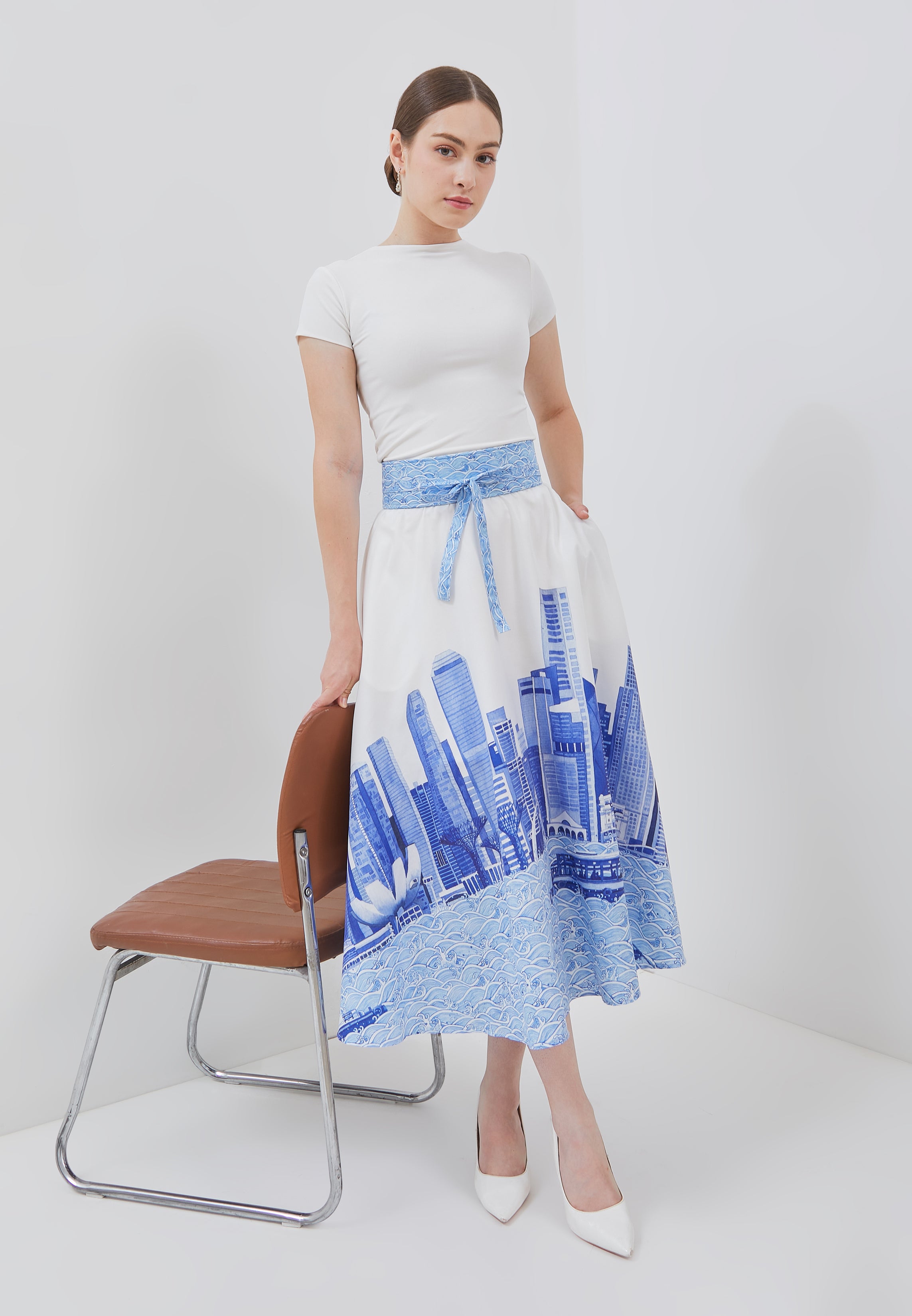SINGAPORE SKYLINE Blue Circle Skirt