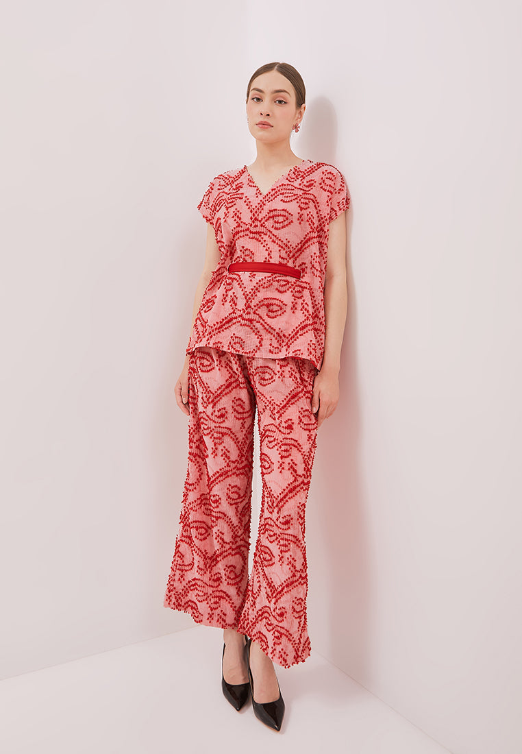 3D Tenun Pink High Waist Pants Maxi