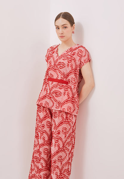 3D Tenun Pink High Waist Pants Maxi