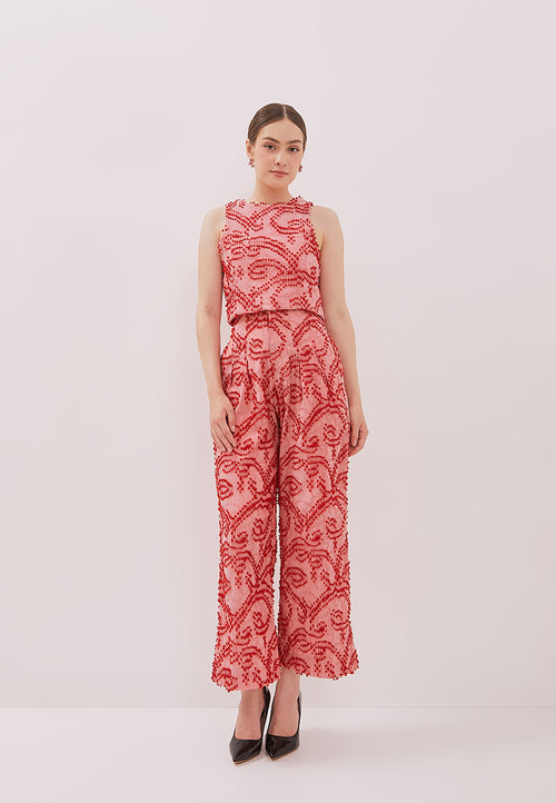 3D Tenun Pink Crop Top