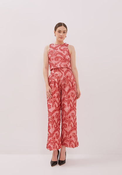 3D Tenun Pink High Waist Pants Maxi