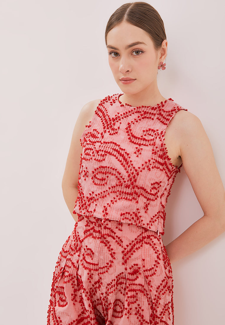 3D Tenun Pink Crop Top