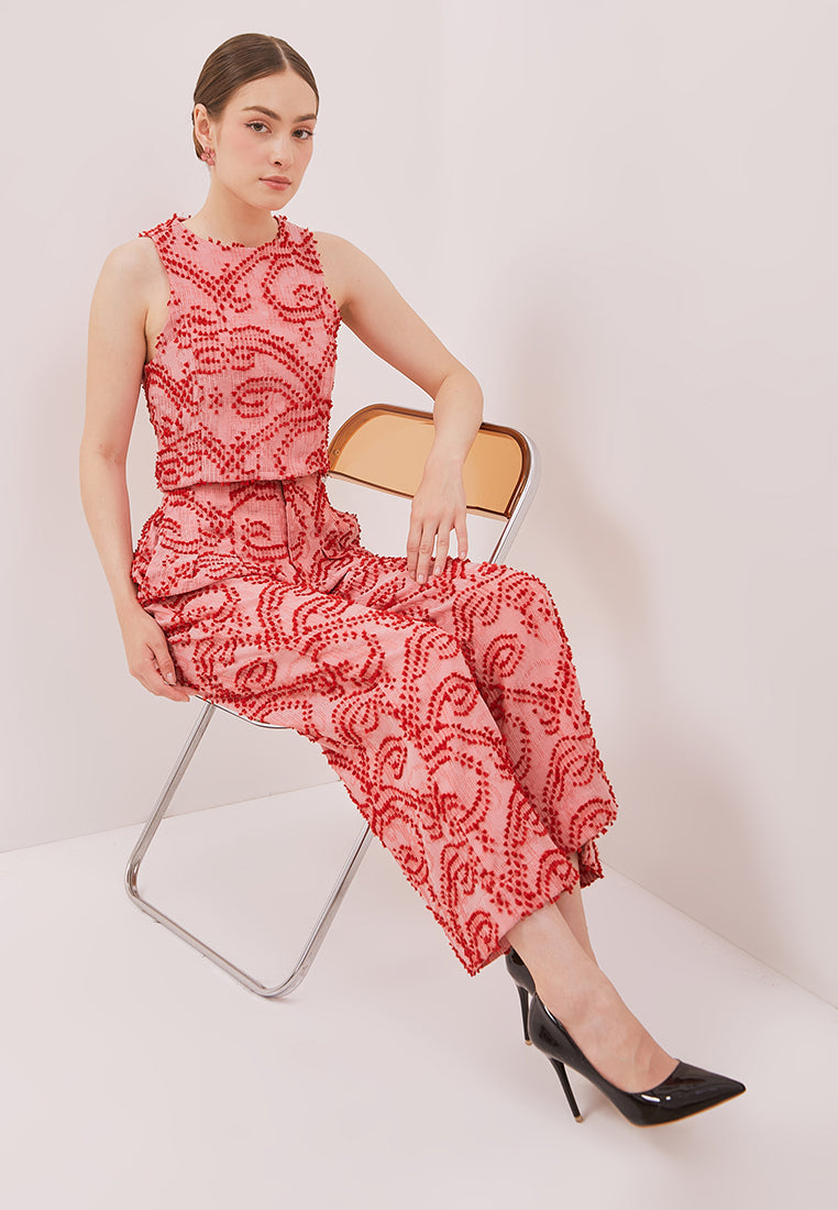 3D Tenun Pink High Waist Pants Maxi