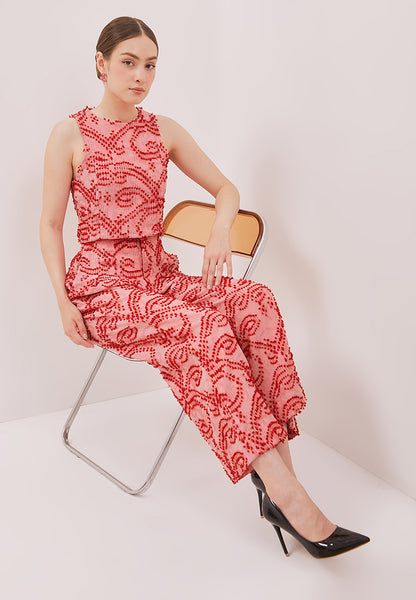 3D Tenun Pink High Waist Pants Maxi