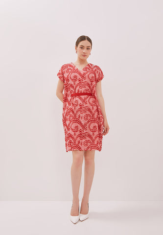 3D Tenun Pink Kimono Dress