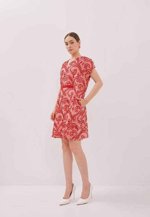 3D Tenun Pink Kimono Dress