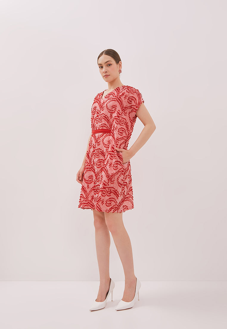 3D Tenun Pink Kimono Dress