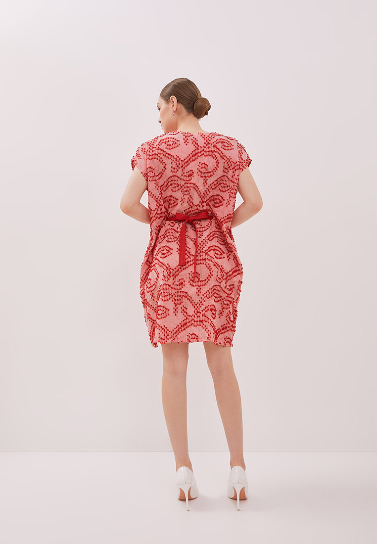 3D Tenun Pink Kimono Dress