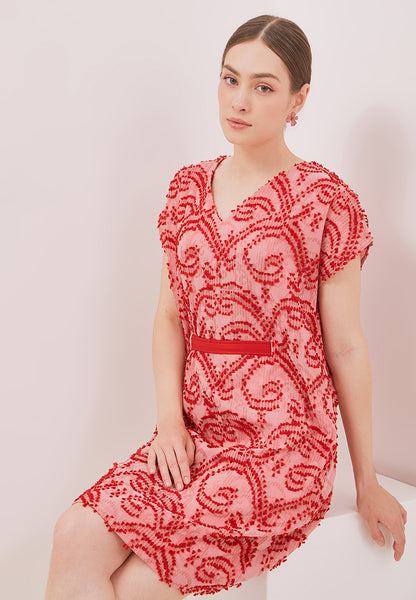 3D Tenun Pink Kimono Dress