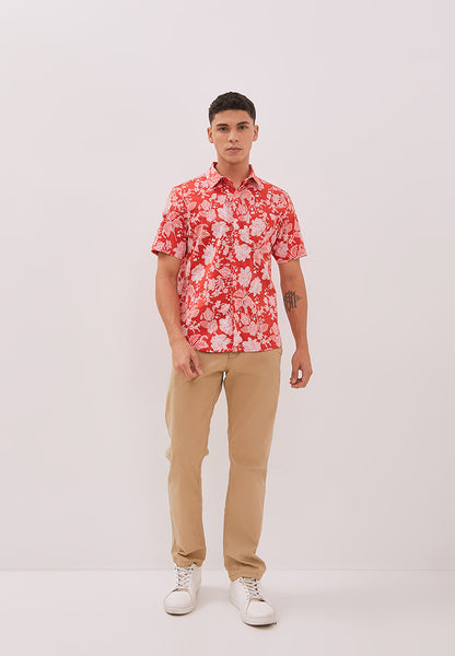 PERANAKAN PAWS Red Man Shirt with Point Collar