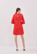 3D Tenun Red Shift dress with sleeve