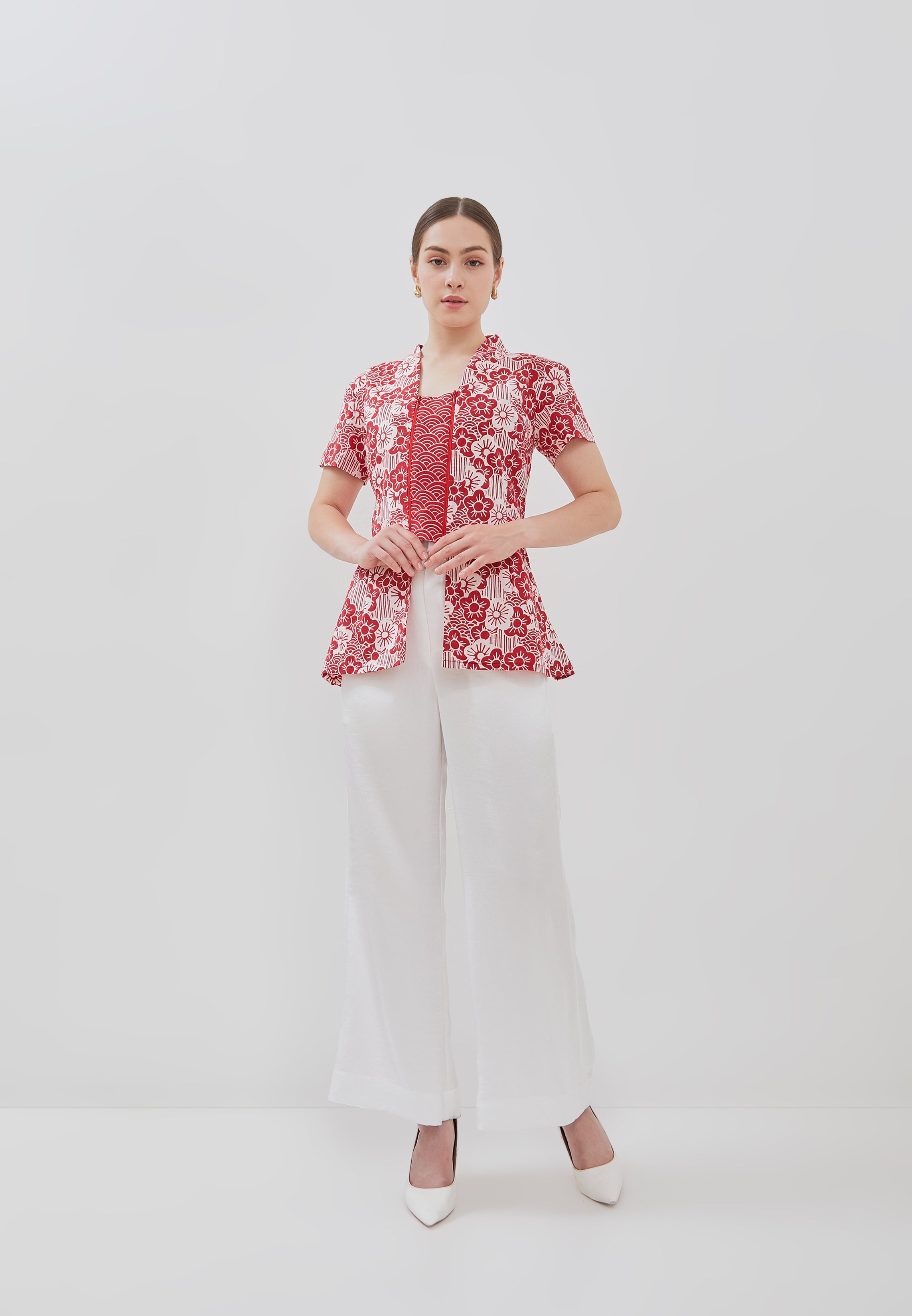 BANGKIT Red Batik Kebaya Peplum Top