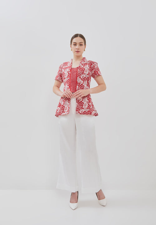 BANGKIT Red Batik Kebaya Peplum Top