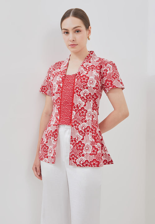 BANGKIT Red Batik Kebaya Peplum Top