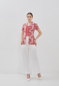 BANGKIT Red Batik Kebaya Peplum Top