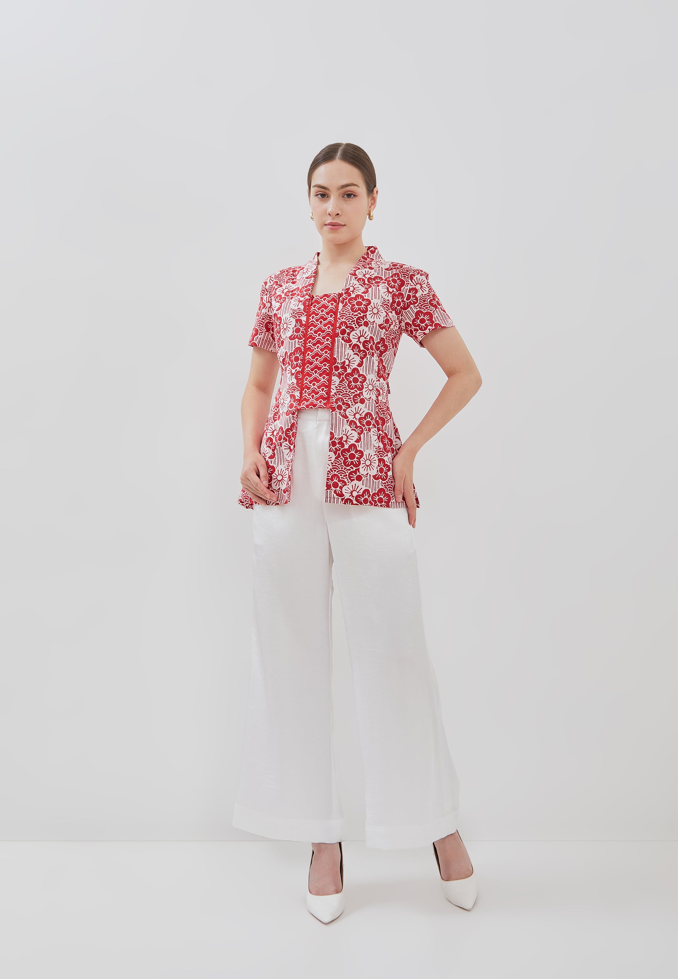 BANGKIT Red Batik Kebaya Peplum Top
