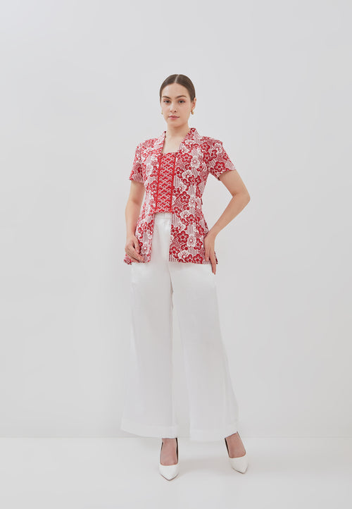 BANGKIT Red Batik Kebaya Peplum Top