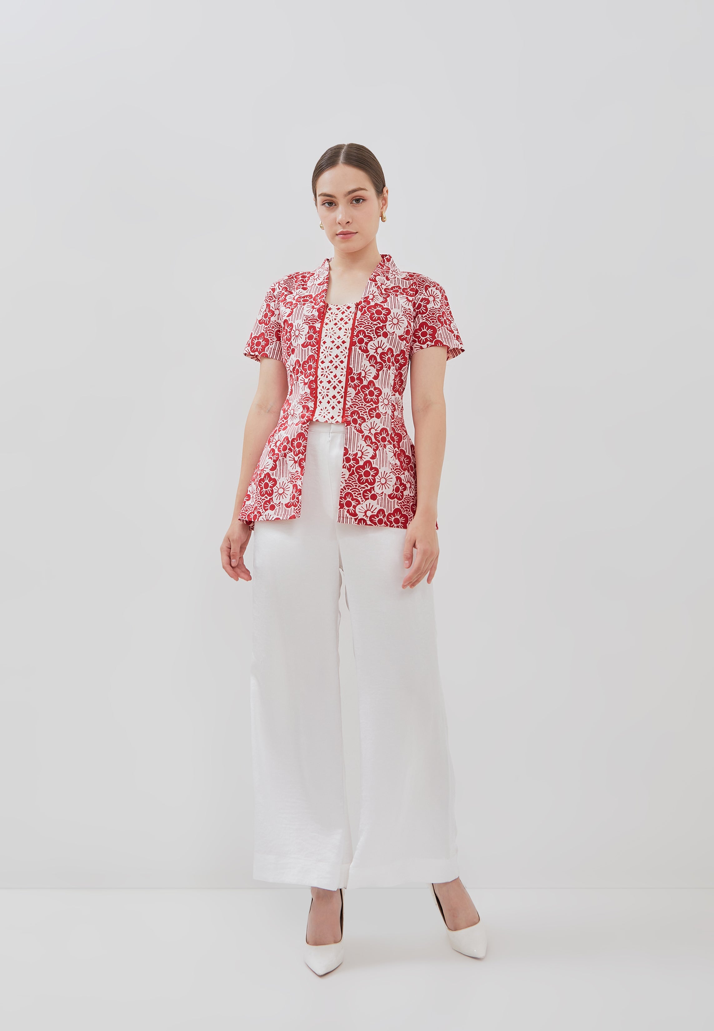 BANGKIT Red Batik Kebaya Peplum Top