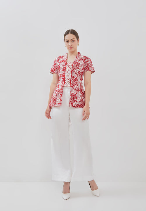 BANGKIT Red Batik Kebaya Peplum Top