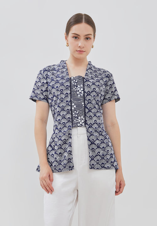 PEACOCK Navy Batik Kebaya Peplum Top