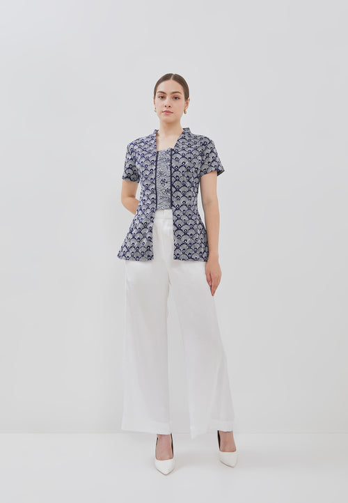 PEACOCK Navy Batik Kebaya Peplum Top