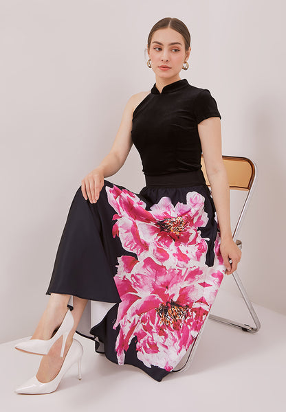 Basic Black Asymmetrical Cheongsam Top