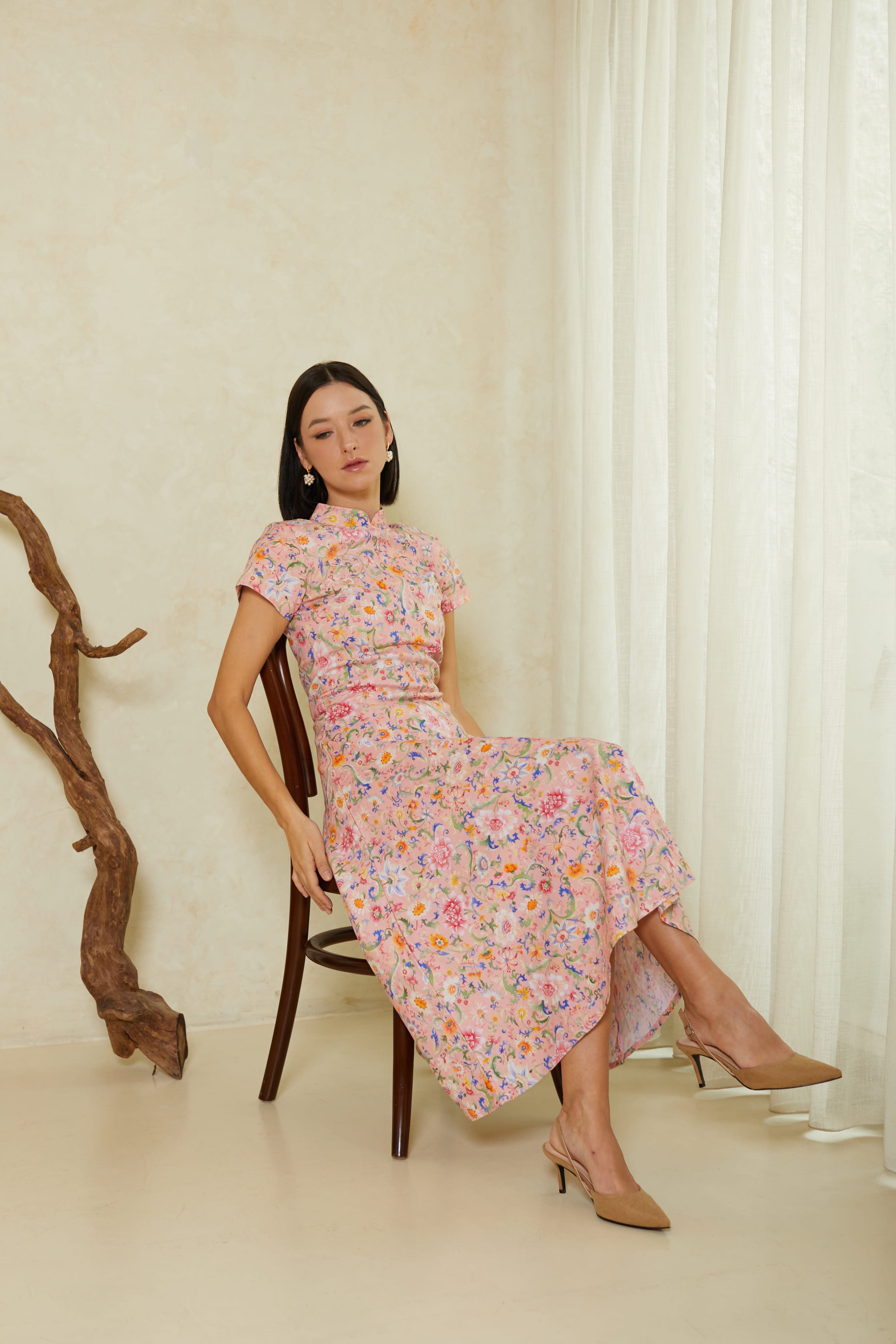 ORIENTAL SPRING Midi Sleeve Cheongsam Dress