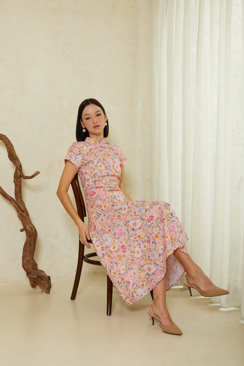 ORIENTAL SPRING Midi Sleeve Cheongsam Dress