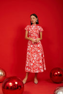 PERANAKAN PAWS Red Maxi Cheongsam Dress