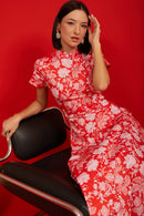 PERANAKAN PAWS Red Maxi Cheongsam Dress