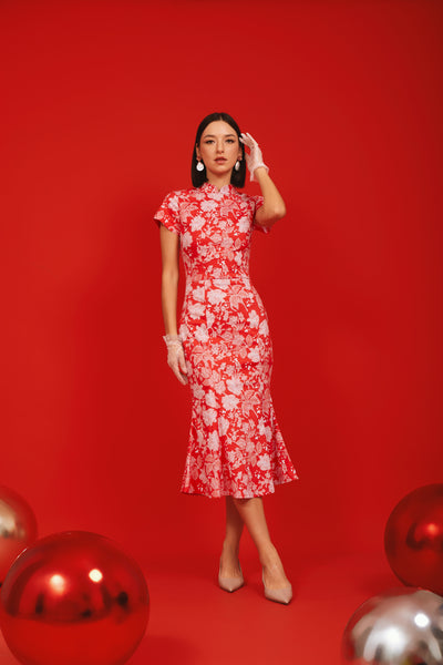 PERANAKAN PAWS Red Mermaid Cheongsam Dress