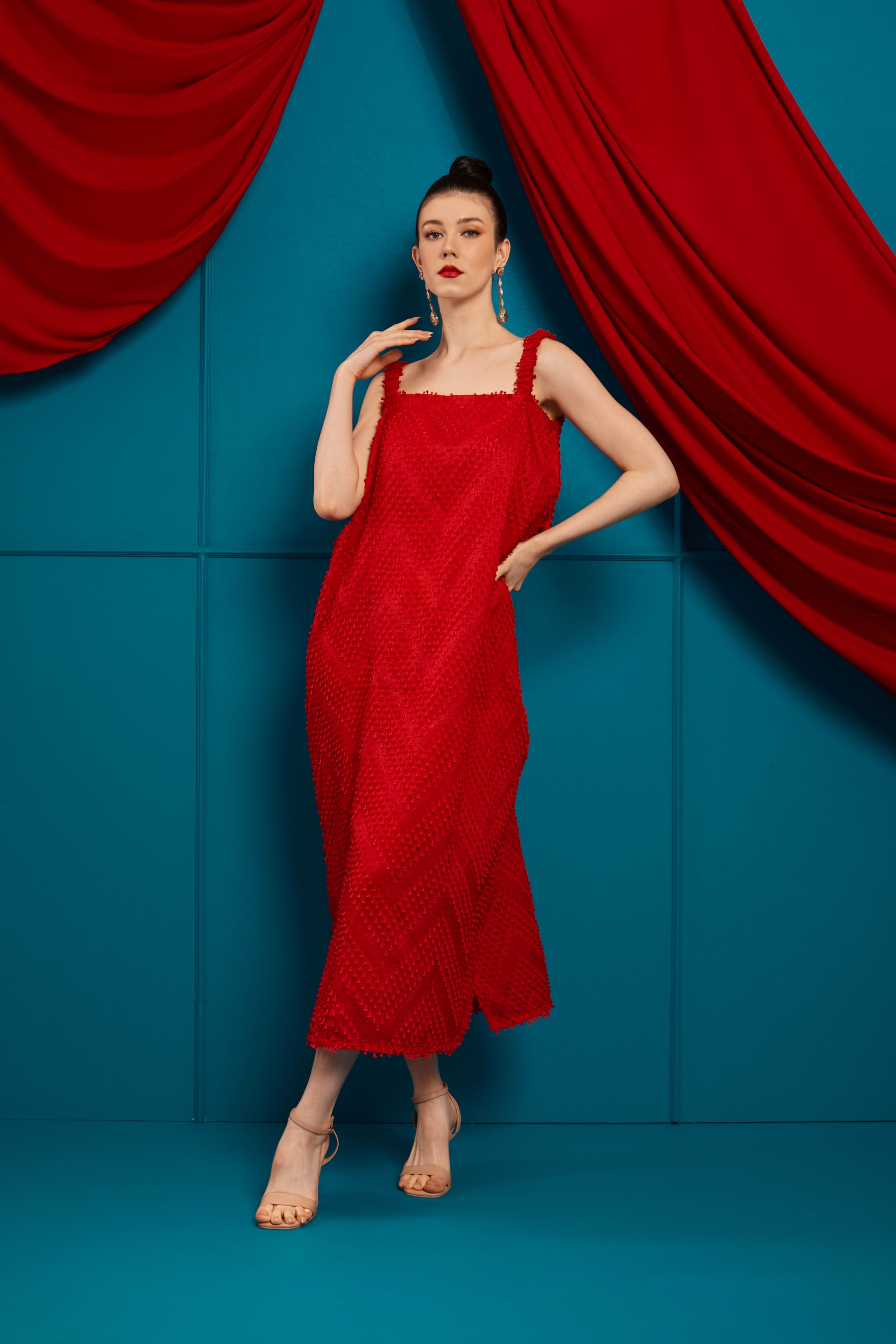 3D Tenun Red Magic Dress