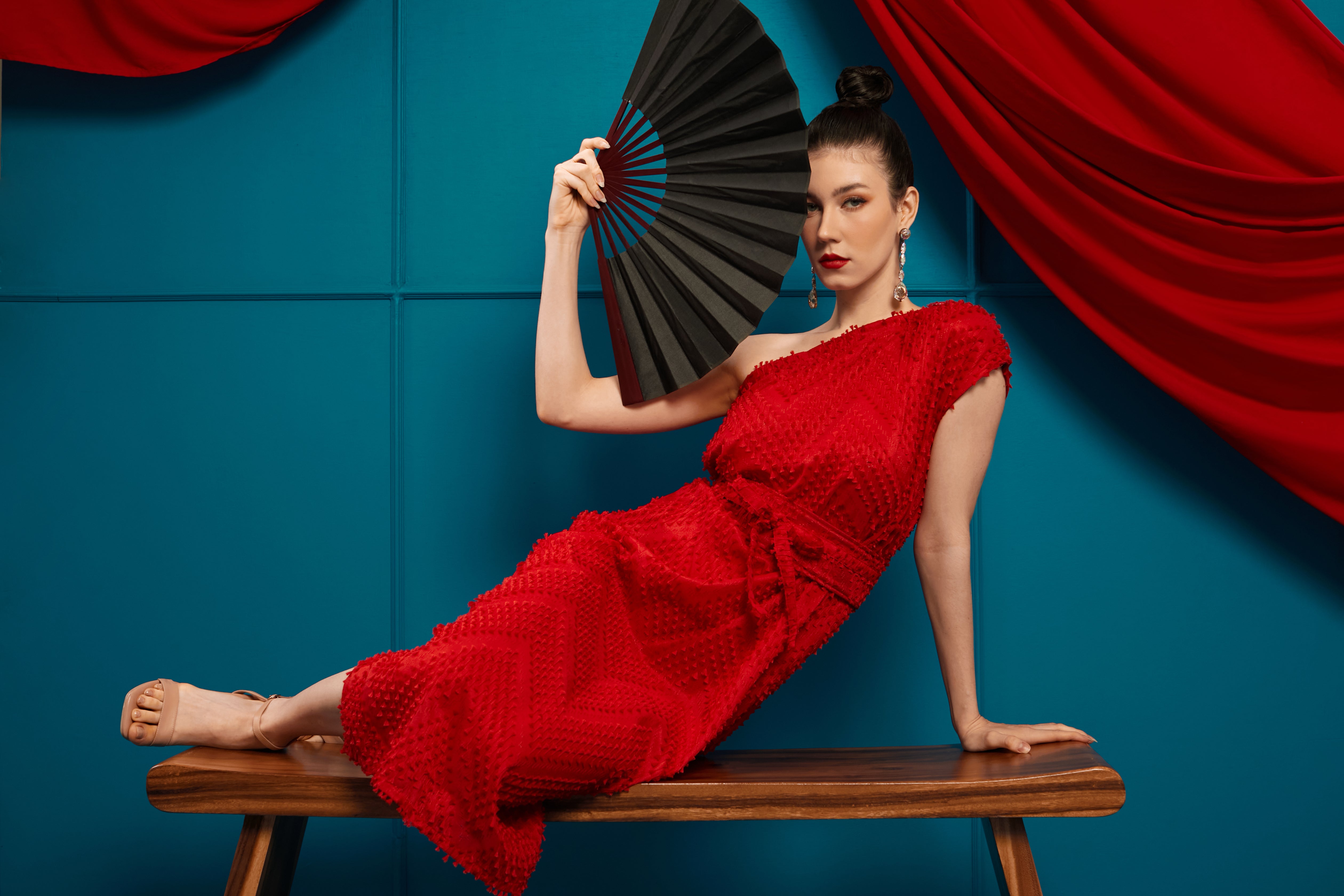 3D Tenun Red Magic Dress