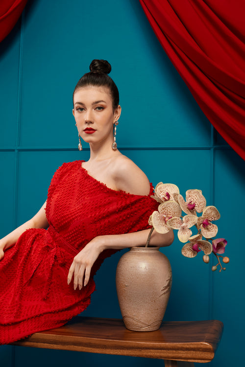 3D Tenun Red Magic Dress