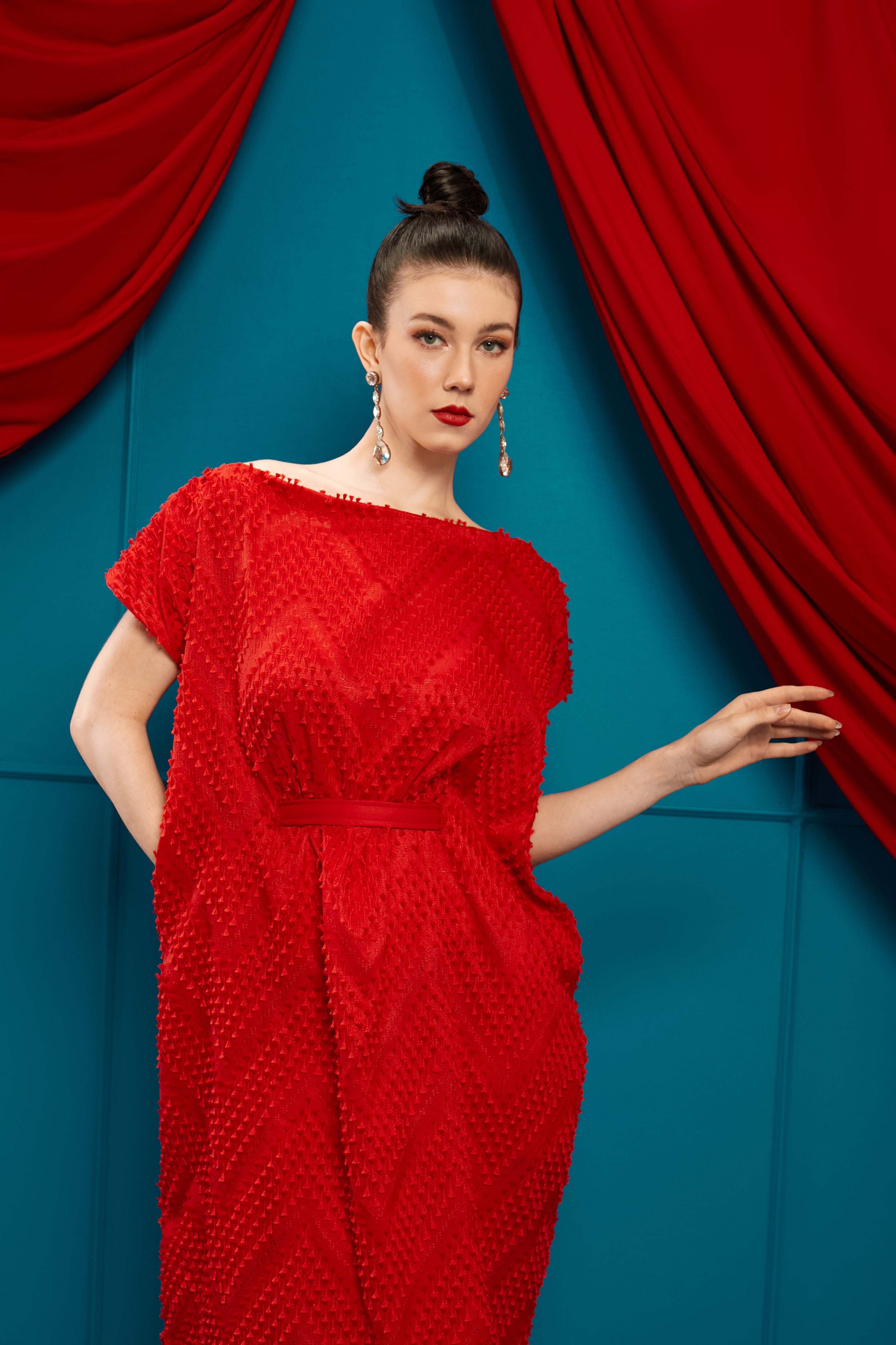 3D Tenun Red Magic Dress
