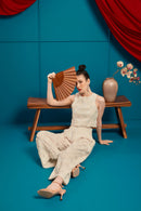 3D Tenun White High Waist Pants Maxi