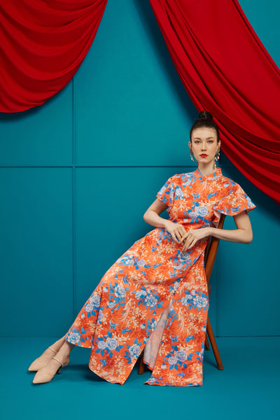 BIRDS & BUTTERFLY Maxi Cheongsam Dress