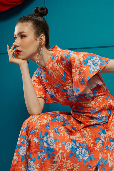 BIRDS & BUTTERFLY Maxi Cheongsam Dress