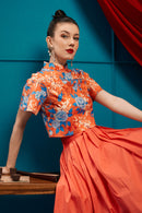 BIRDS & BUTTERFLY Sleeve Crop Top
