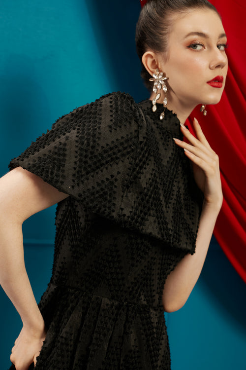 3D Tenun Black Fit and Flare Dress