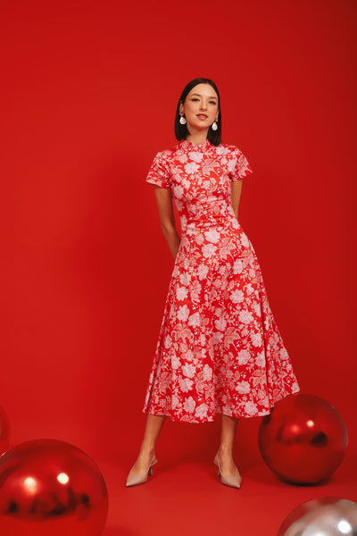 PERANAKAN PAWS Red Maxi Cheongsam Dress
