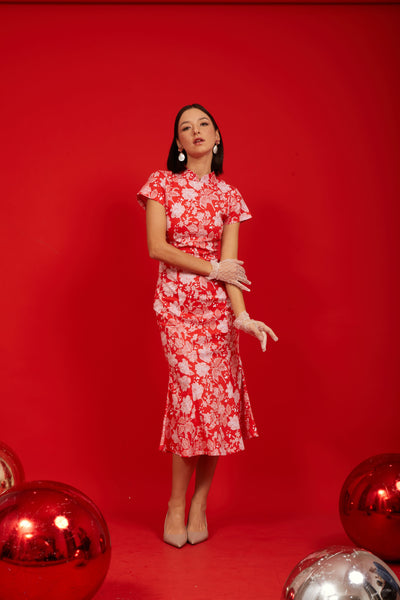 PERANAKAN PAWS Red Mermaid Cheongsam Dress