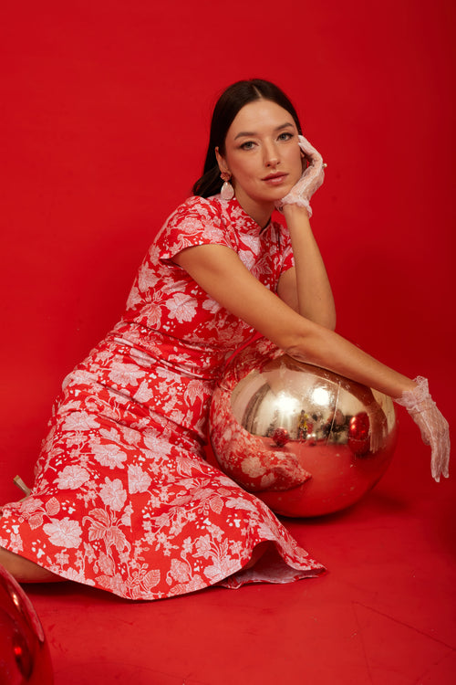 PERANAKAN PAWS Red Mermaid Cheongsam Dress